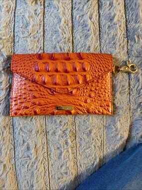 Brahmin Bright Orange Croc-Embossed Leather Clutch Wallet